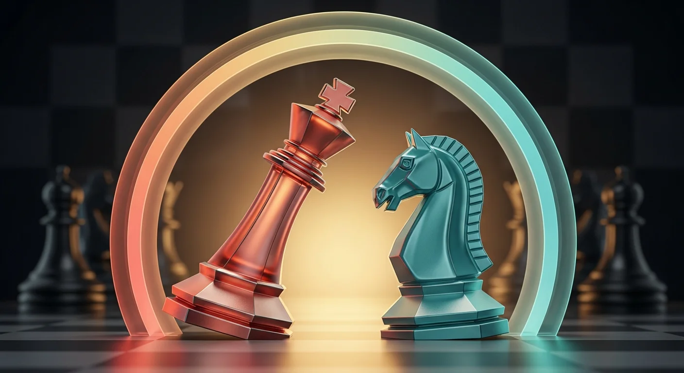 This visual symbolizes the crucial themes of the King's Indian Defense, emphasizing the ideas of positional play, central tension, and the risks and rewards inherent in this defensive strategy.