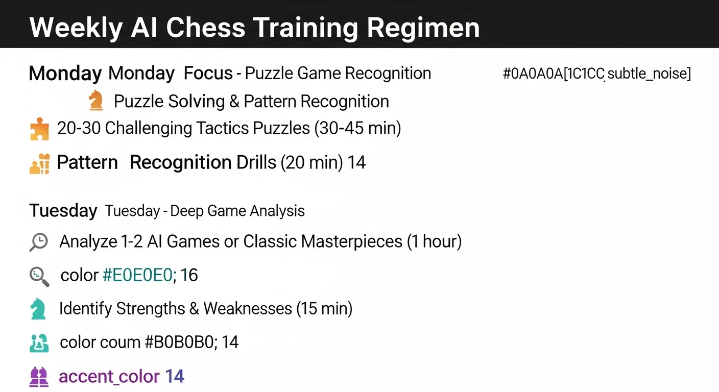 This image supports the section on 'Integrating AI games into your learning routine' by visually outlining a structured training plan, helping readers understand how to effectively incorporate AI tools into their daily chess practice.