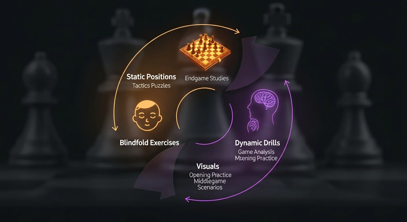 This image supports the section 'Integrating visualization practice into your daily routine' by providing a clear, step-by-step visual representation of various training methods, thus enhancing reader comprehension and engagement.