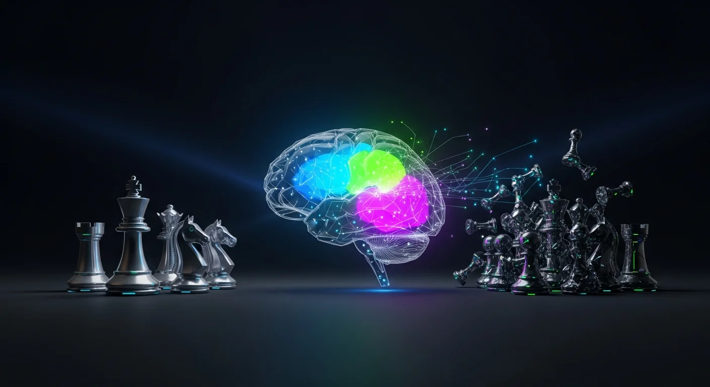 This image visually embodies the concept of cognitive load described in the article, enhancing sections discussing common challenges and mental processes involved in blindfold chess training.