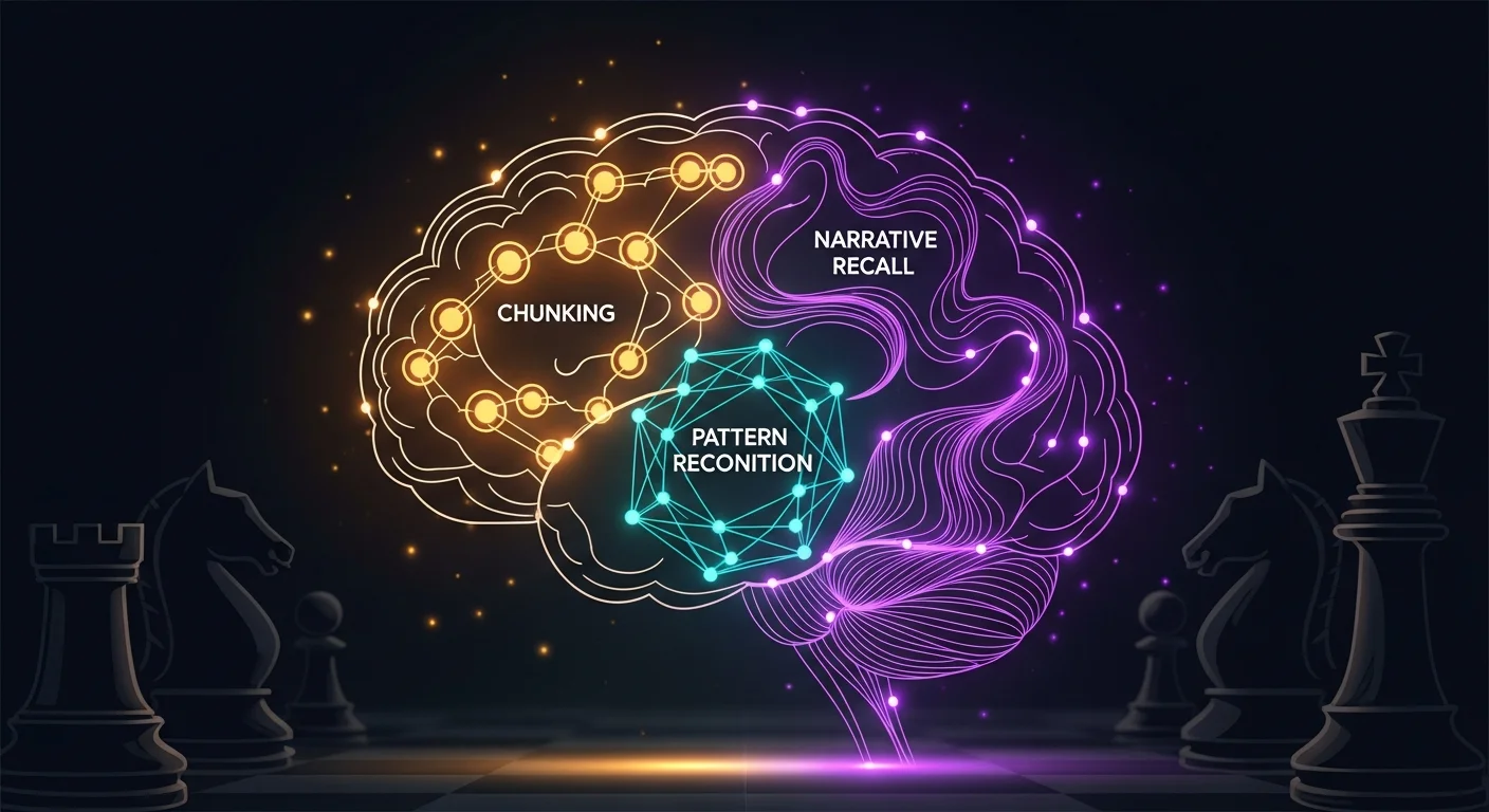 This image enhances the section on understanding the mental dynamics of blindfold chess, visually illustrating the complex cognitive processes involved and aiding reader comprehension of how mental strategies support gameplay.