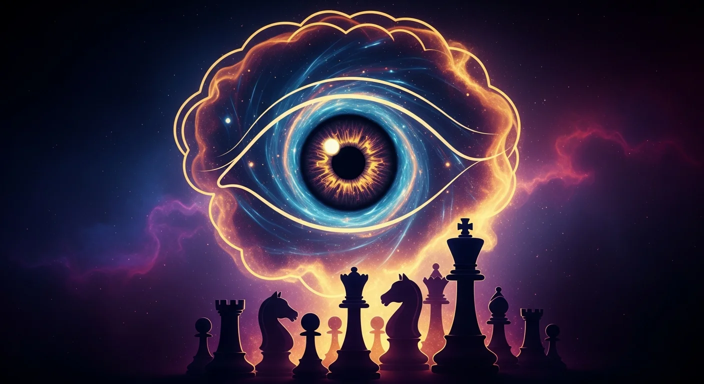 This image encapsulates the essence of mental effort and imagination involved in blindfold chess, highlighting the cognitive engagement and abstraction that players experience during their practice.