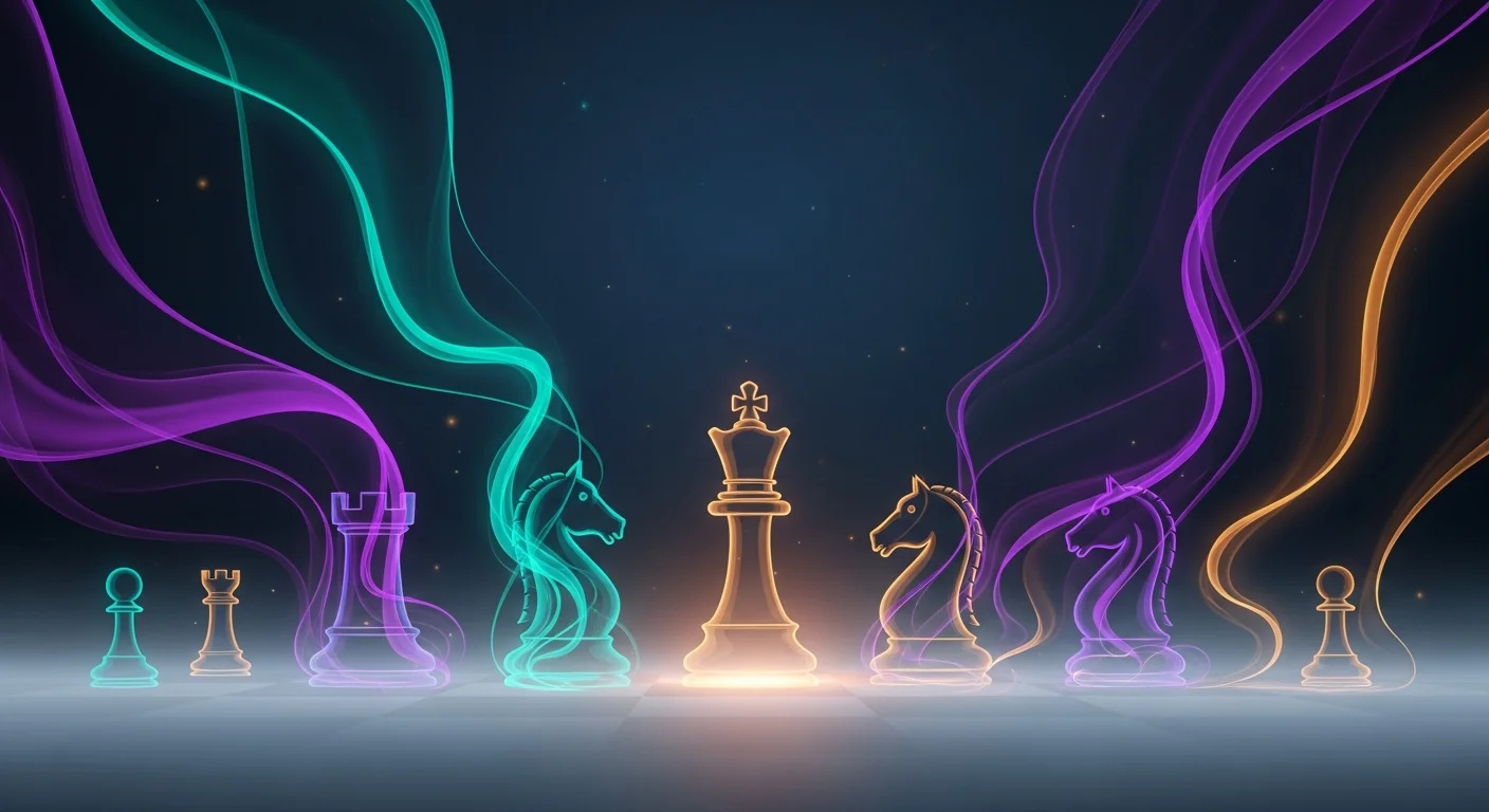 This illustration encapsulates the focus and cognitive depth involved in mental chess training, emphasizing the concept of visualization and strategic thinking necessary for mastering the game without visual aids.