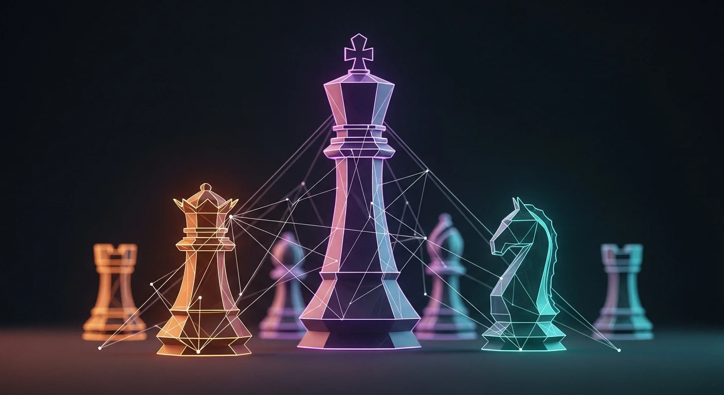 This illustration emphasizes the importance of tactical awareness and strategic movement in chess, visually representing the process of developing strong board awareness through abstract imagery.